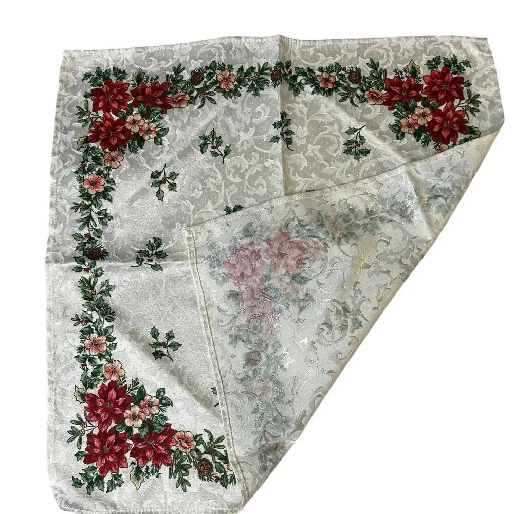 Lot of 8 Holiday Christmas Napkins Jacquard Print Holiday Ivory Red